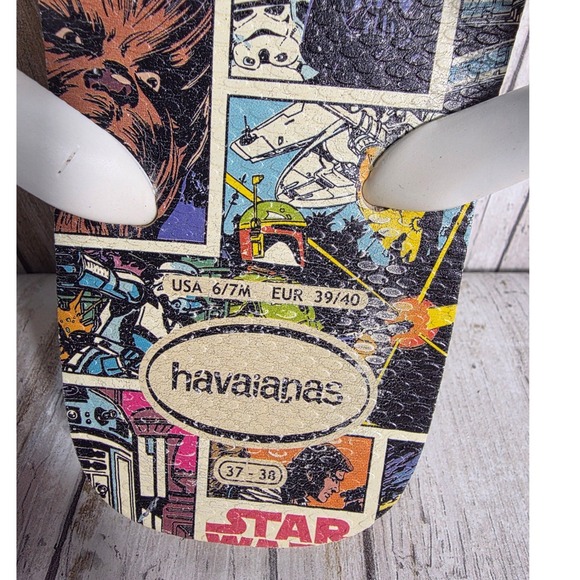 Havaianas Star Wars Comic Print Flip Flops Mens 6/7 Womens 8 Multicolor Rubber - Picture 5 of 5